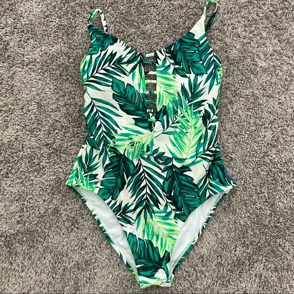 Xhilaration Swim Xhilaration Green And White One Piece